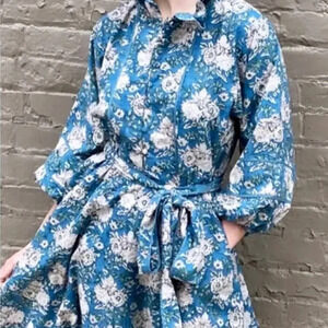 Sue Sartor Paloma Flounce Floral Maxi Dress Blue One Size